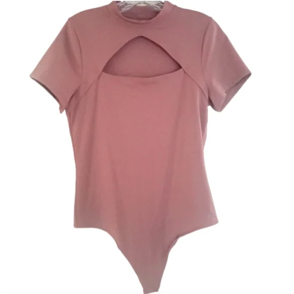 Abercrombie & Fitch Cut Out Keyhole Bodysuit Sz L Blush Pink A&F - Picture 1 of 5